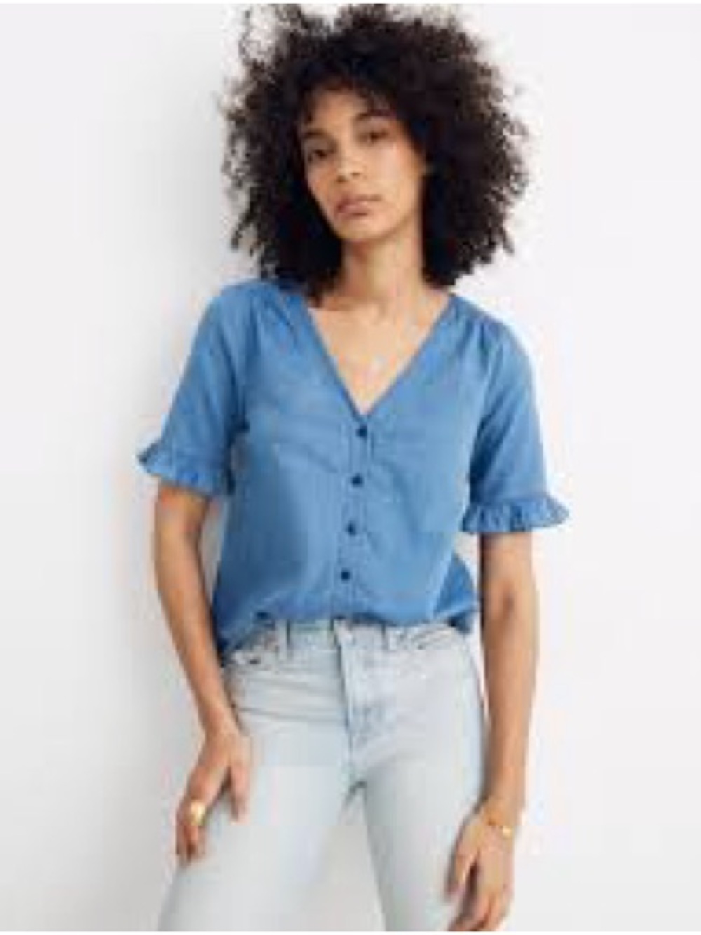 Madewell Village Ruffle-Sleeve Shirt in Indigo XXS